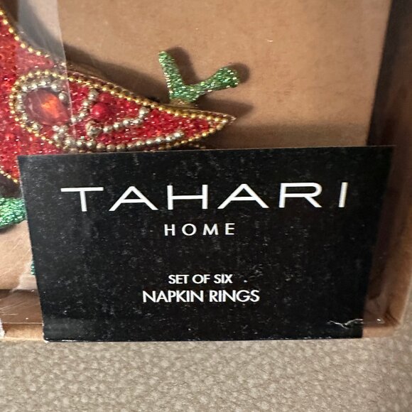 TAHARI RHINESTONE CHRISTMAS NAPKIN RINGS Red Cardinal SET OF 4 NIB - Picture 3 of 3